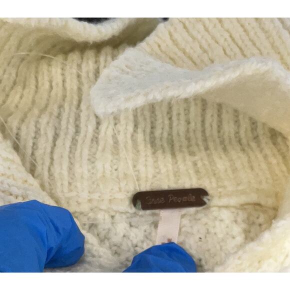 Free People Laurel Cable Knit Collared Oversized Pullover Sweater Top Cotton S - Picture 4 of 5